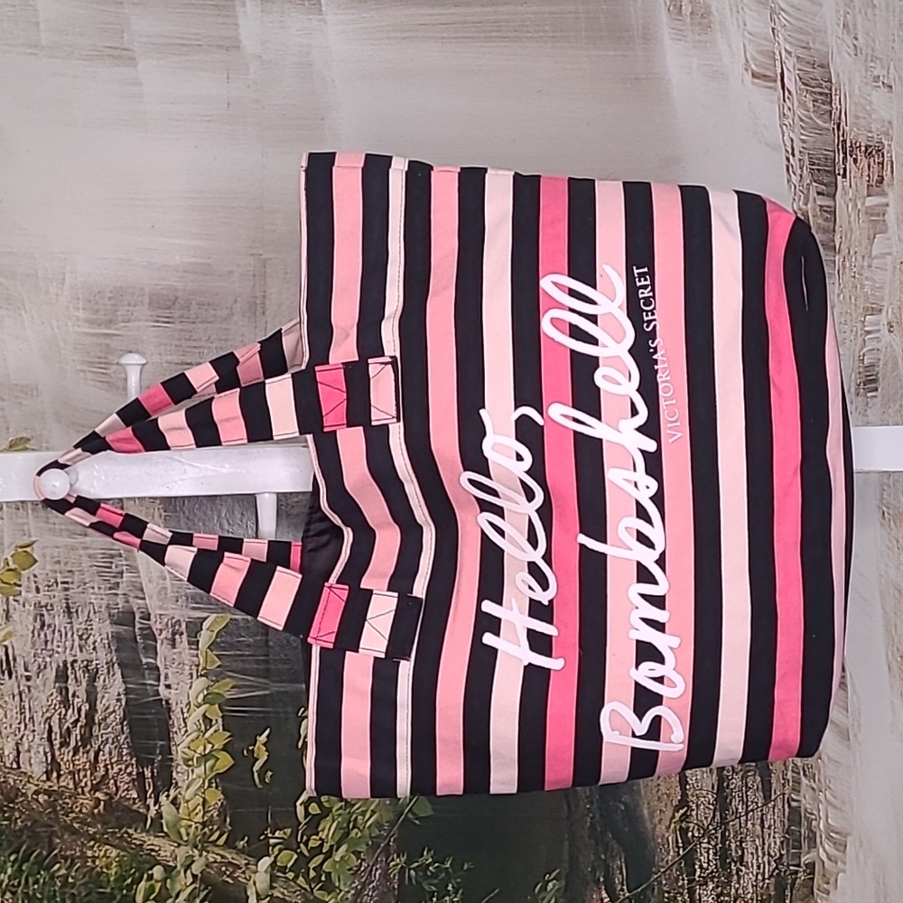 Victoria's Secret Hello Bombshell Vibrant pink striped tote bag